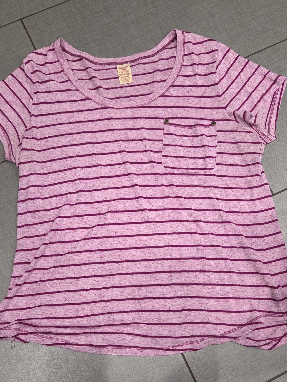 Faded Glory Purple Striped Short Sleeve Pocket Tee XL